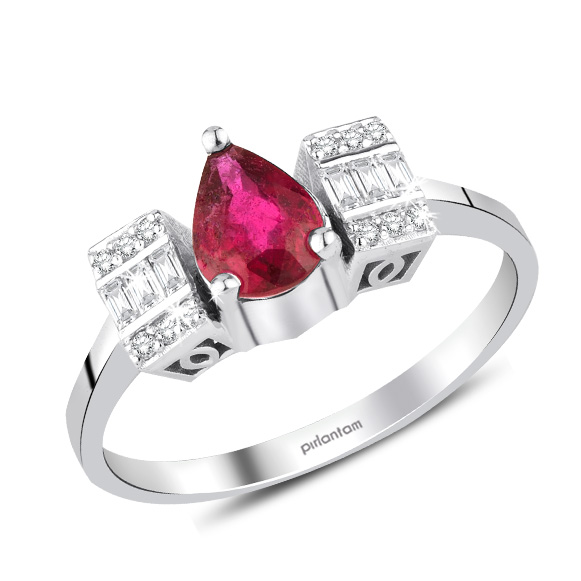 1.08 Ct. Pırlanta Yakut Baget Yüzük