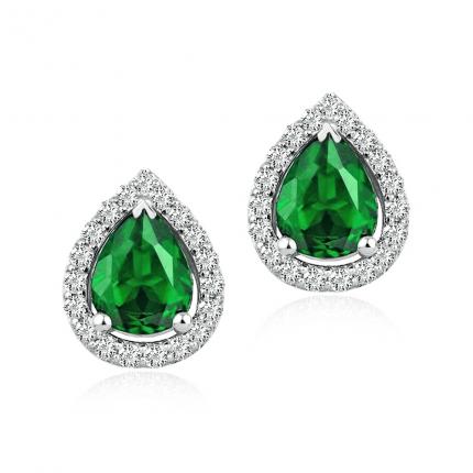 1.00 ct. Pırlanta Zümrüt Küpe