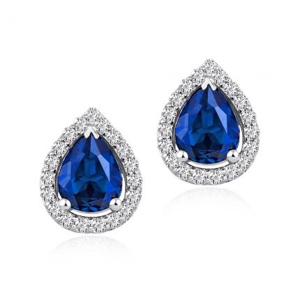 1.00 ct. Pırlanta Safir Küpe