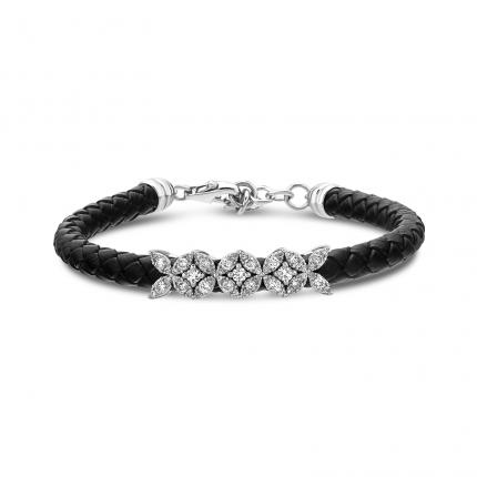 0.80 ct Beyaz Pırlantalı Deri Bileklik