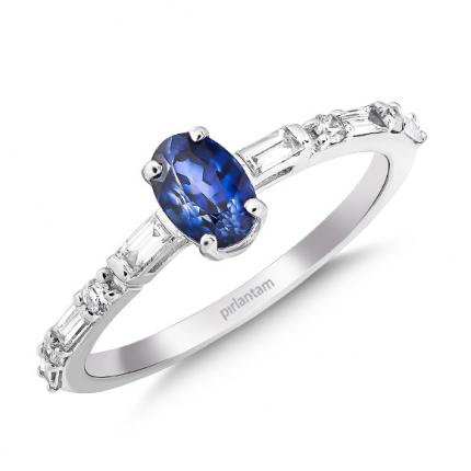 0.85 ct. Pırlanta Safir Baget Yüzük