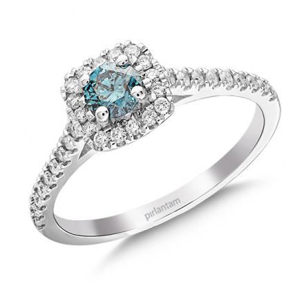 0.55 Ct Mavi Pırlanta Fantazi Yüzük