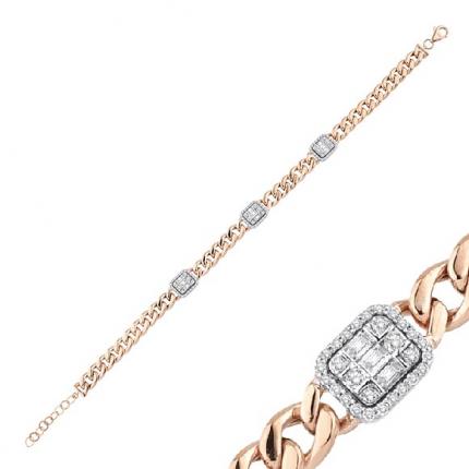 0.65 ct. Pırlanta Baget Zincir Bileklik