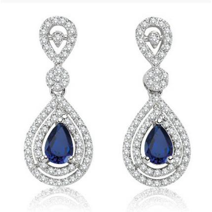 1.76 ct. Pırlanta Safir Küpe