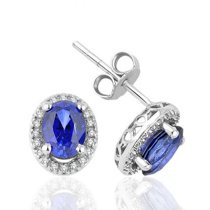 2.44 ct. Pırlanta Safir Küpe