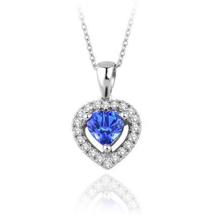 0.80 ct. Pırlanta Safir Kalp Kolye