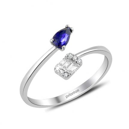 0.33 Ct. Pırlanta Baget Safir Yüzük