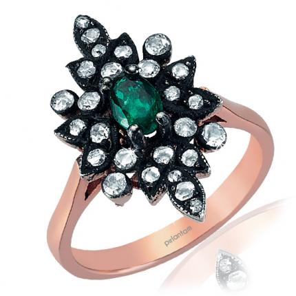 0.69 ct. Elmas Zümrüt Yüzük