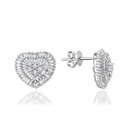 0.80 CT. Pırlanta Baget Kalp Küpe