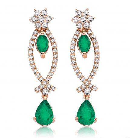1.47 ct. Pırlanta Zümrüt Küpe