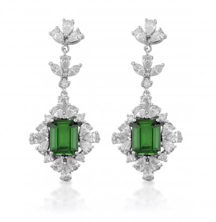 12.29 ct. Pırlanta Zümrüt Küpe