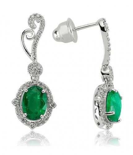 2.66 ct. Pırlanta Zümrüt Küpe