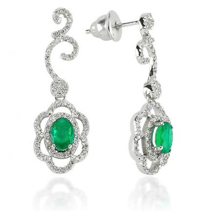 1.63 ct. Pırlanta Zümrüt Küpe