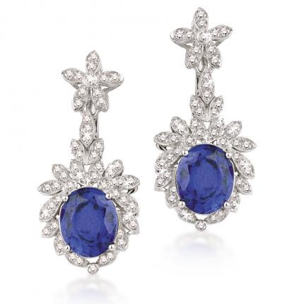 10.86 ct Pırlanta Safir Küpe