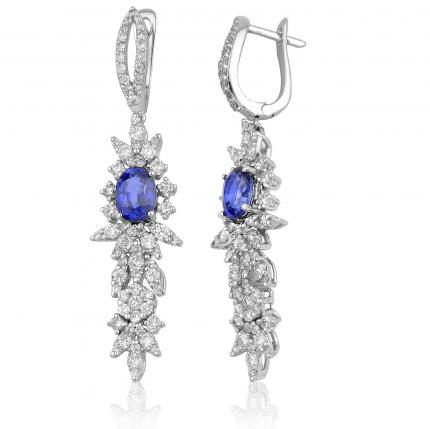4.16 ct. Pırlanta Safir Küpe