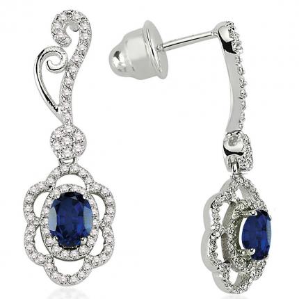 1.68 ct. Pırlanta Safir Küpe